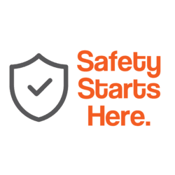 TruScape's signature decal stating "safety starts here" with a checkmark in a shield. 